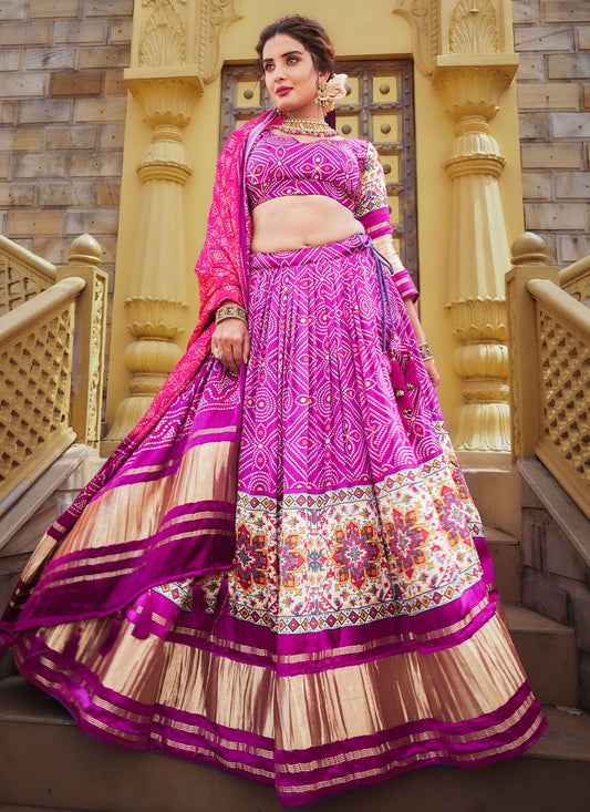 Lehenga Choli Silk Purple Digital Print Lehenga Choli