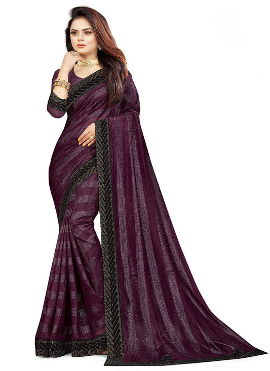 Trendy Saree Fancy Fabric Purple Patch Border Saree
