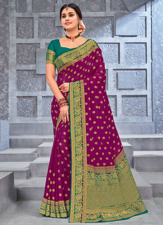 Trendy Saree Chiffon Viscose Purple Weaving Saree