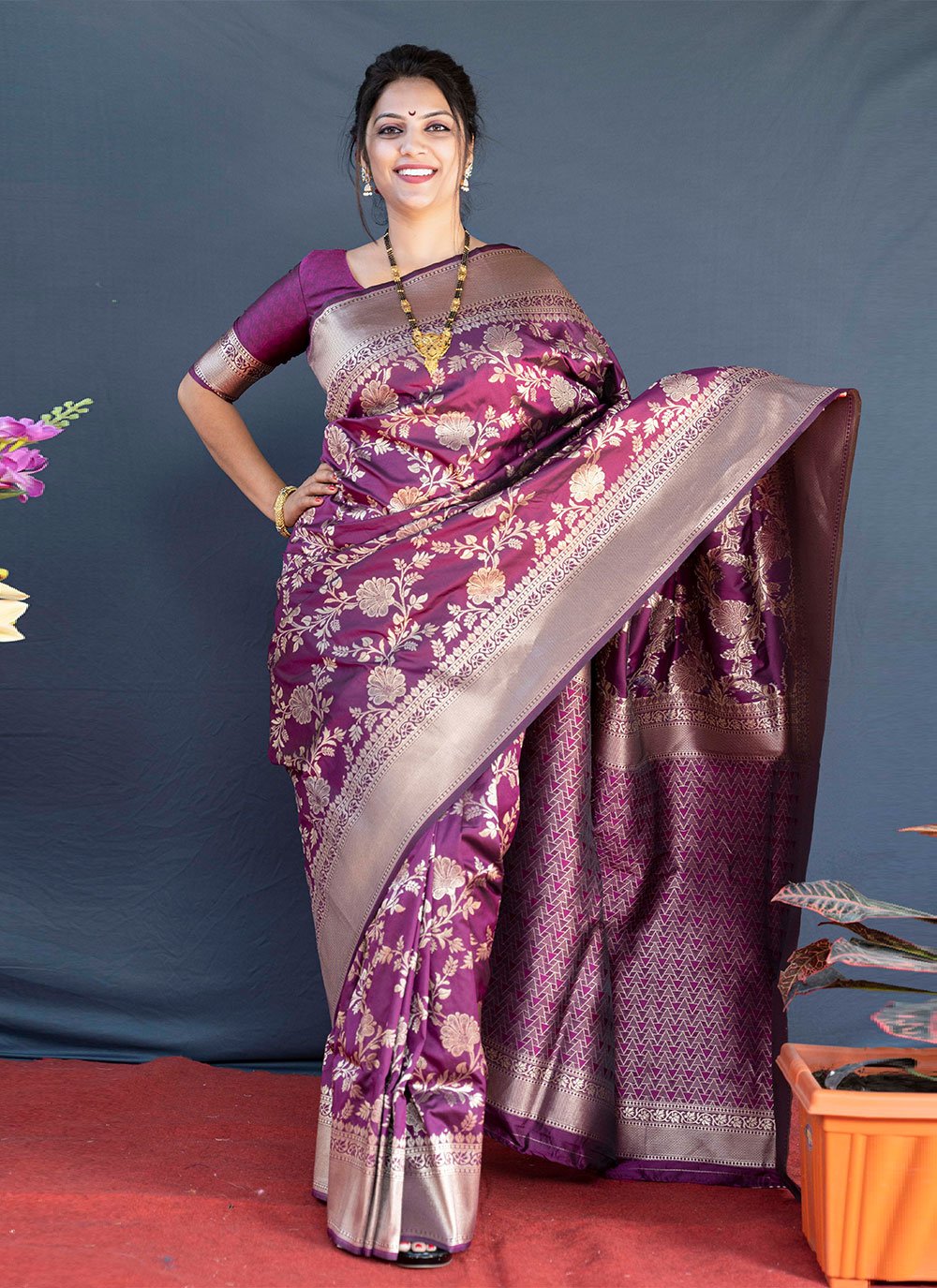 Contemporary Banarasi Silk Purple Weaving Saree