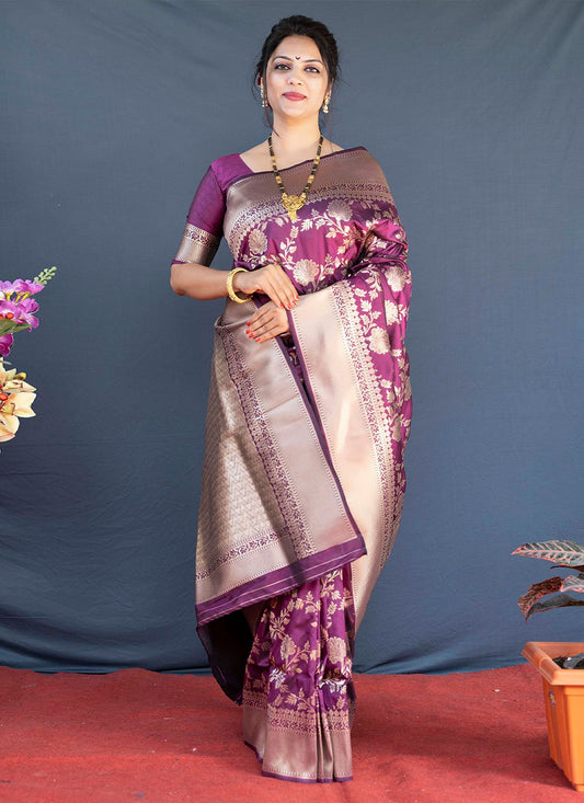 Contemporary Banarasi Silk Purple Weaving Saree