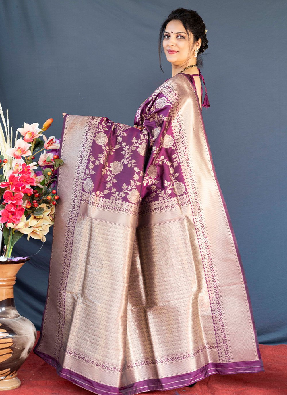 Contemporary Banarasi Silk Purple Weaving Saree