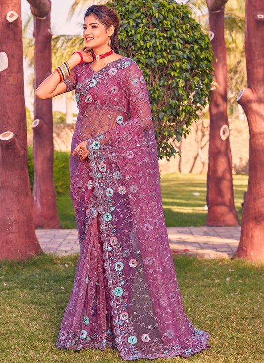 Contemporary Net Purple Booti Saree