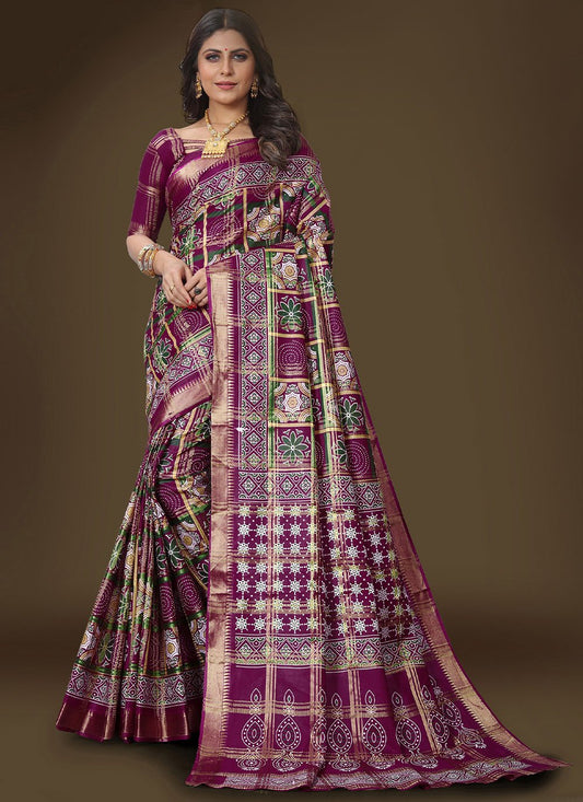 Trendy Saree Cotton Purple Weaving Saree