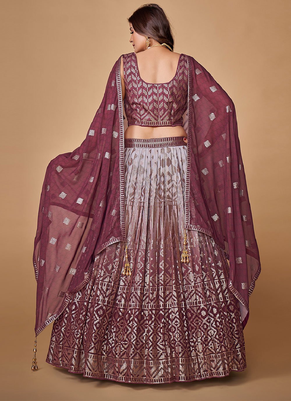 A Line Lehenga Georgette Purple Sequins Lehenga Choli