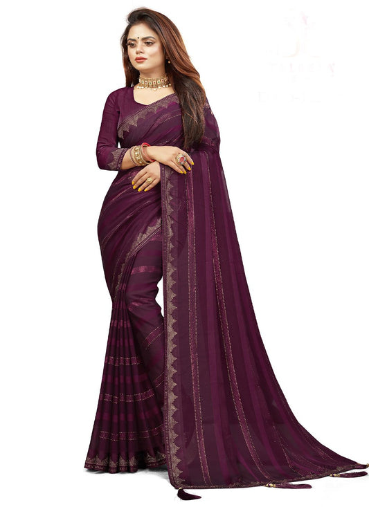 Contemporary Georgette Purple Diamond Saree