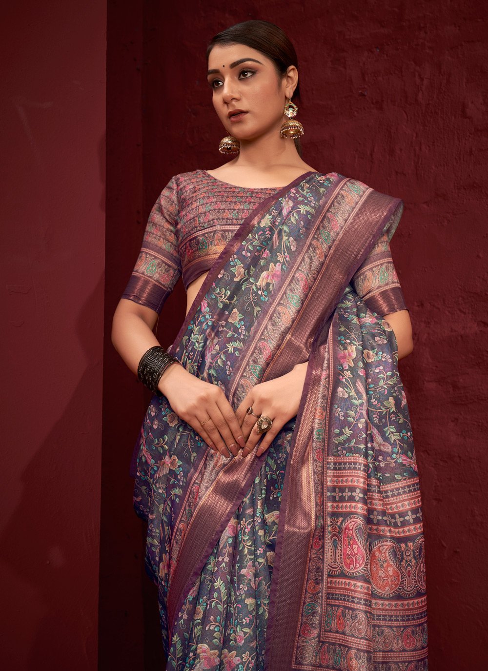 Contemporary Silk Purple Digital Print Saree