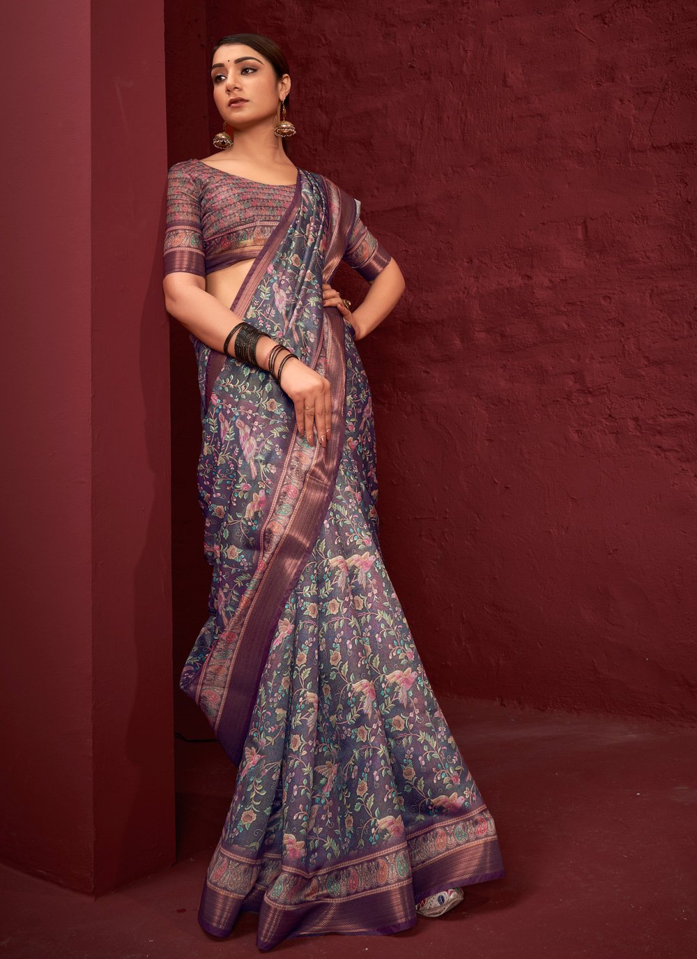 Contemporary Silk Purple Digital Print Saree