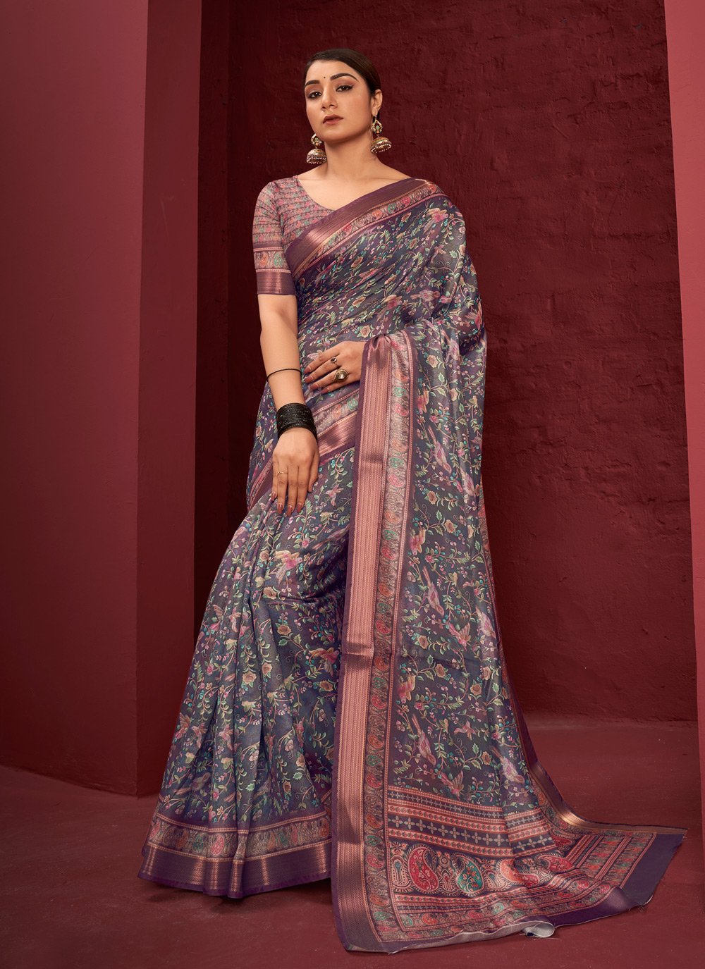 Contemporary Silk Purple Digital Print Saree