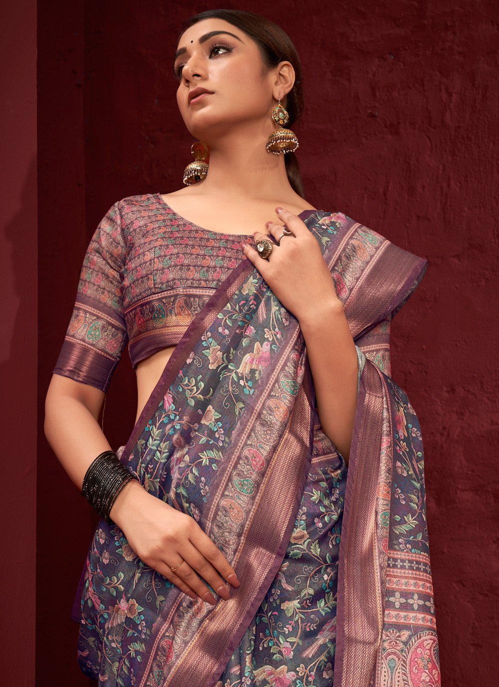 Contemporary Silk Purple Digital Print Saree