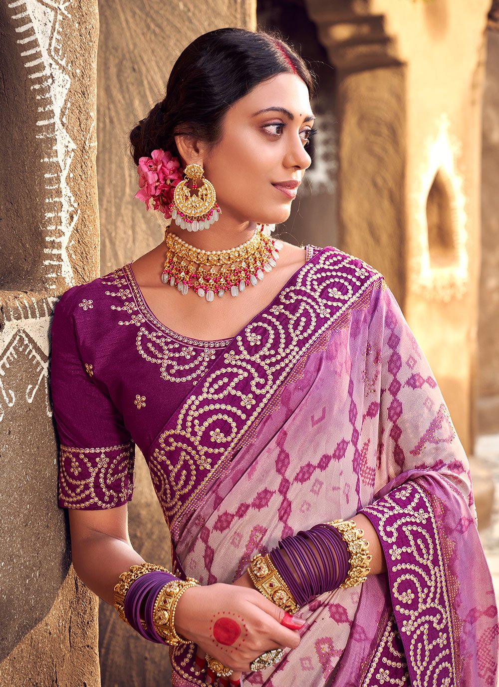 Classic Silk Purple Digital Print Saree