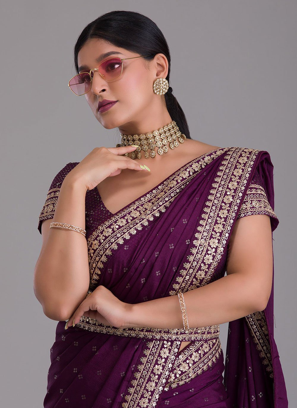 Trendy Saree Art Silk Purple Dori Work Saree