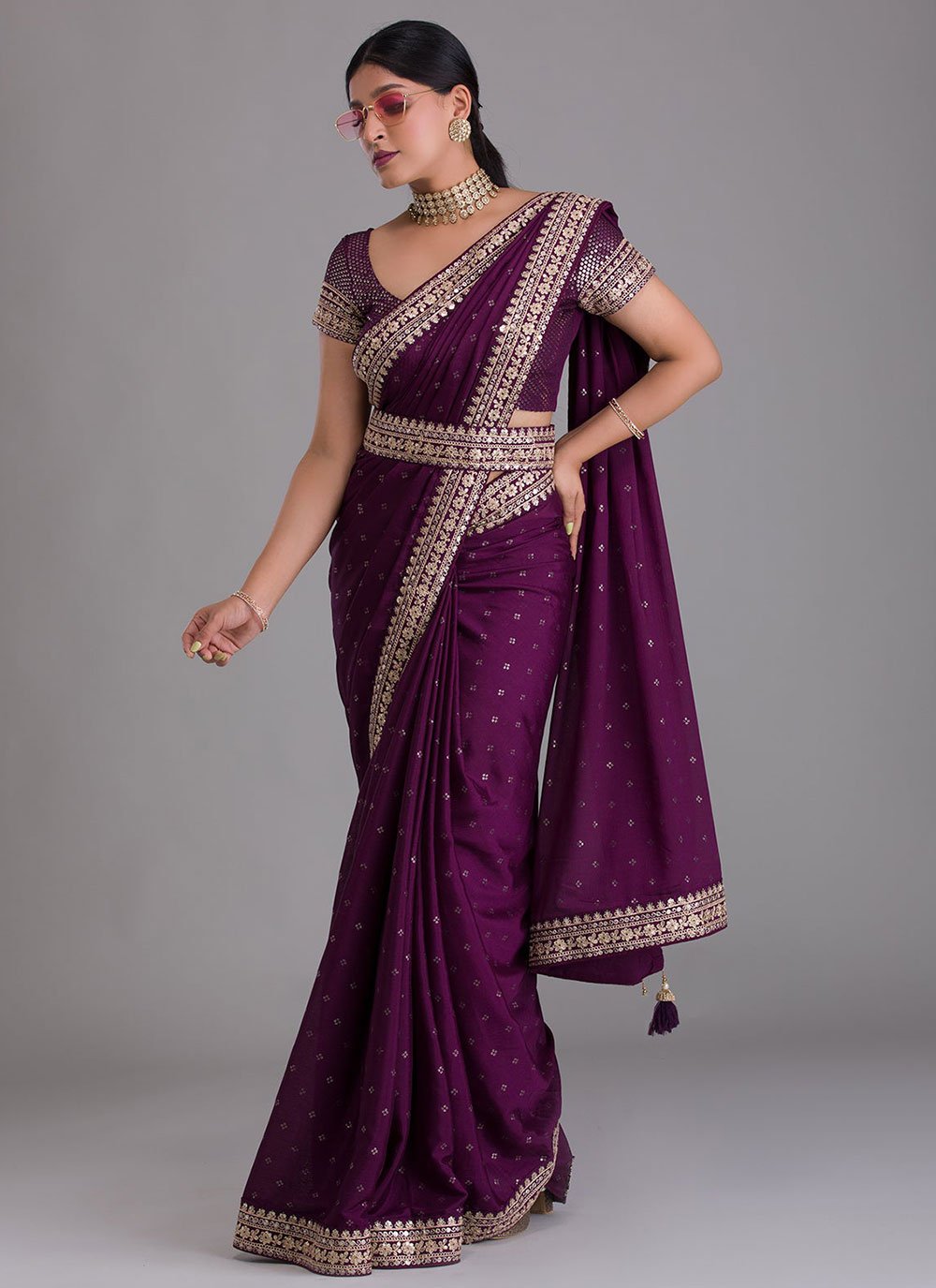 Trendy Saree Art Silk Purple Dori Work Saree