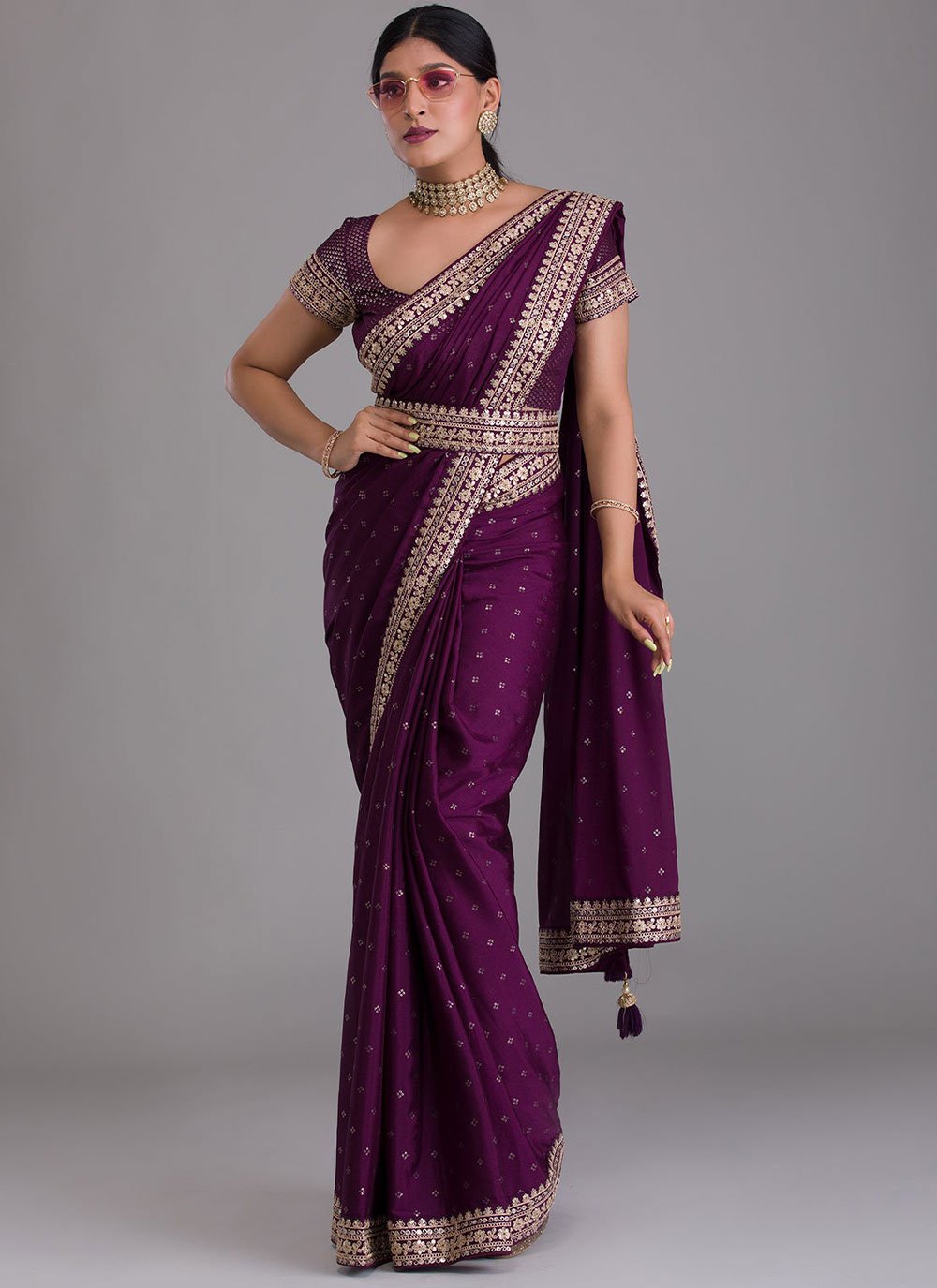 Trendy Saree Art Silk Purple Dori Work Saree