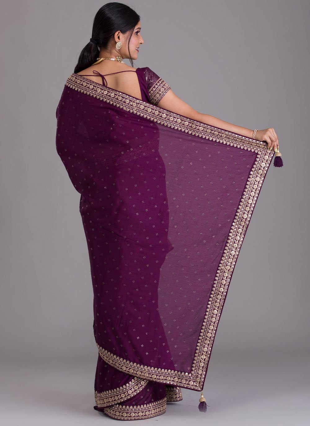 Trendy Saree Art Silk Purple Dori Work Saree