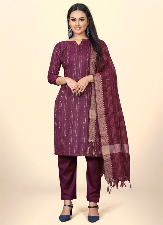 Salwar Suit Cotton Purple Embroidered Salwar Kameez