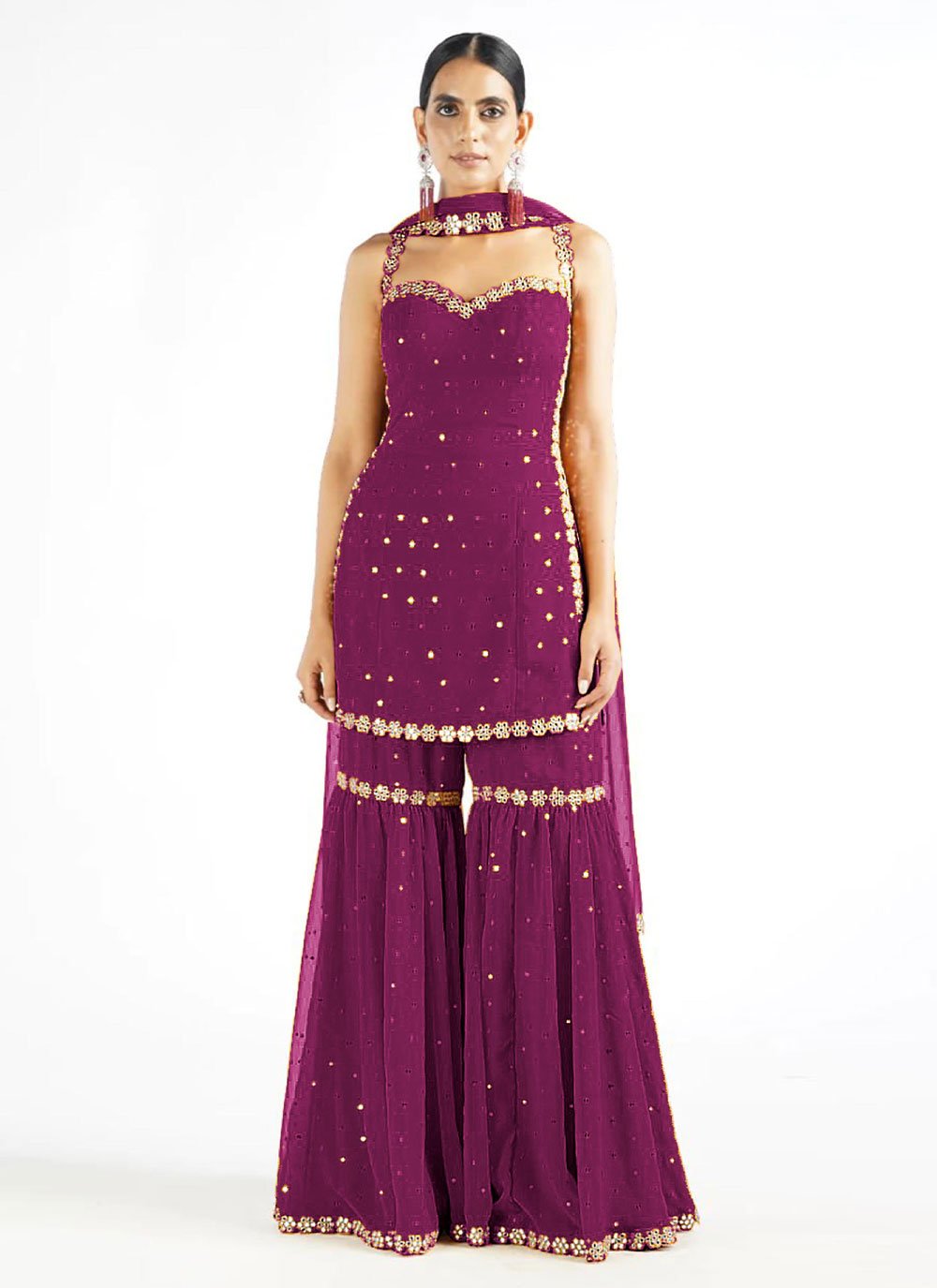 Palazzo Salwar Suit Faux Georgette Purple Embroidered Salwar Kameez