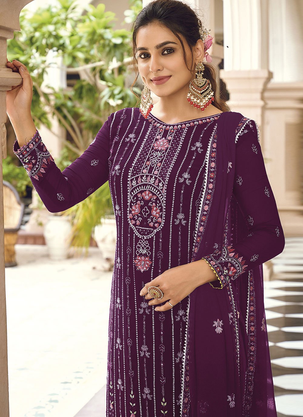 Salwar Suit Georgette Purple Embroidered Salwar Kameez