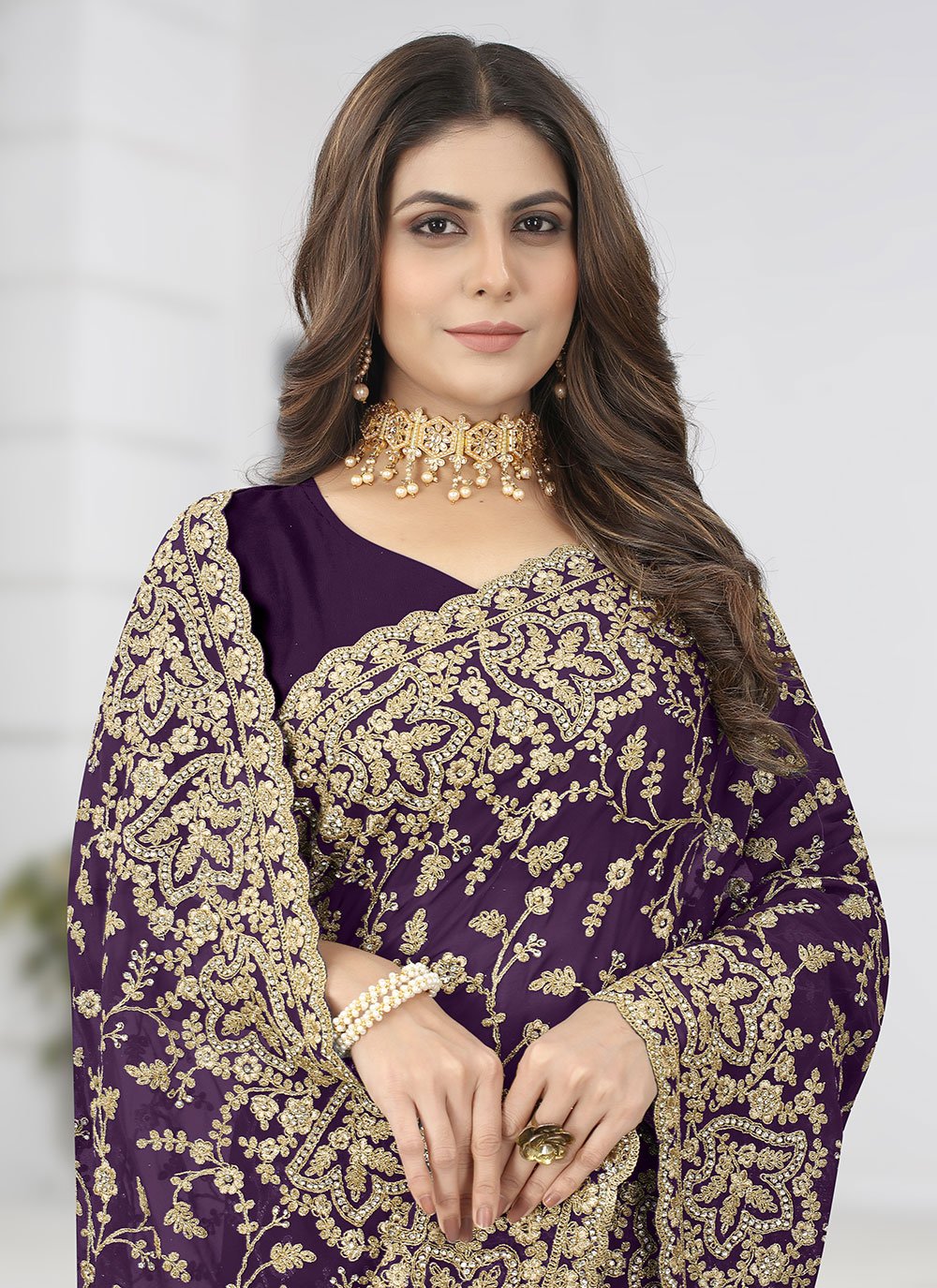 Trendy Saree Georgette Purple Diamond Saree