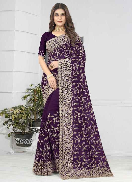 Trendy Saree Georgette Purple Diamond Saree