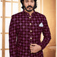 Jodhpuri Suit Velvet Purple Embroidered Mens