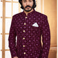 Jodhpuri Suit Velvet Purple Embroidered Mens