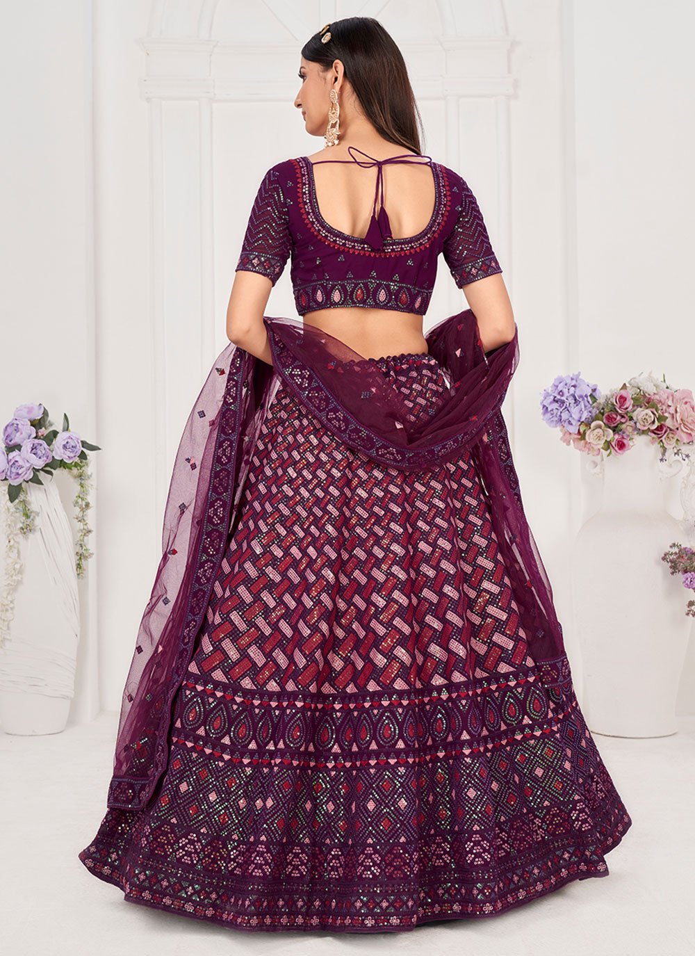 Lehenga Choli Georgette Purple Embroidered Lehenga Choli