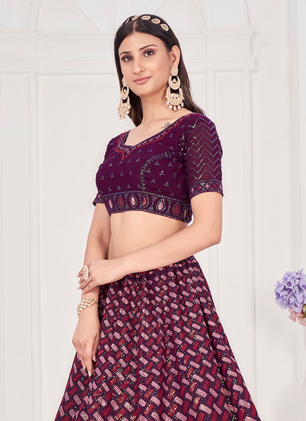 Lehenga Choli Georgette Purple Embroidered Lehenga Choli