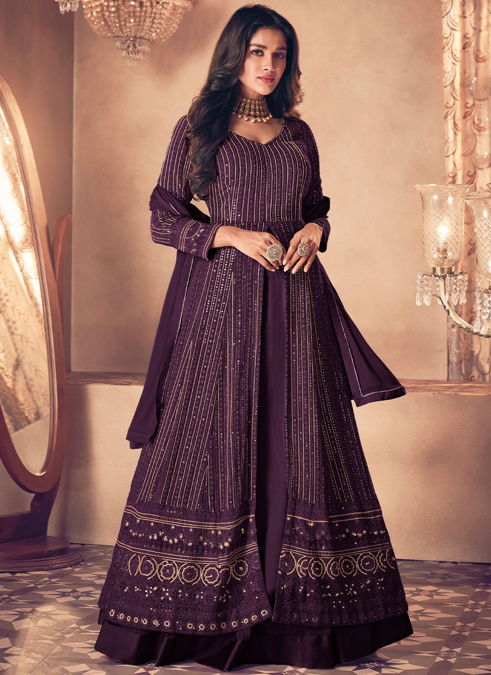 Lehenga Choli Georgette Purple Embroidered Lehenga Choli