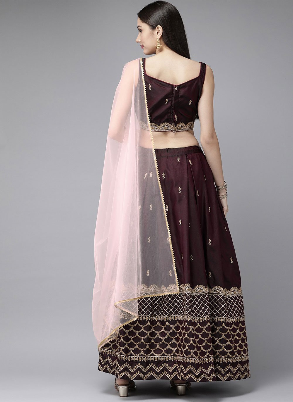 Lehenga Choli Satin Purple Embroidered Lehenga Choli