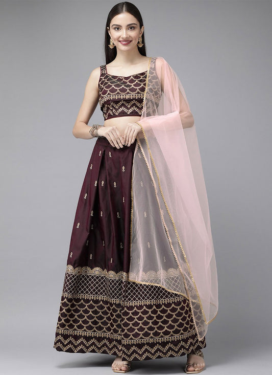 Lehenga Choli Satin Purple Embroidered Lehenga Choli