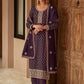 Floor Lenght Salwar Suit Silk Purple Embroidered Salwar Kameez