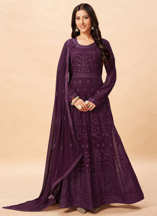 Salwar Suit Georgette Purple Embroidered Salwar Kameez