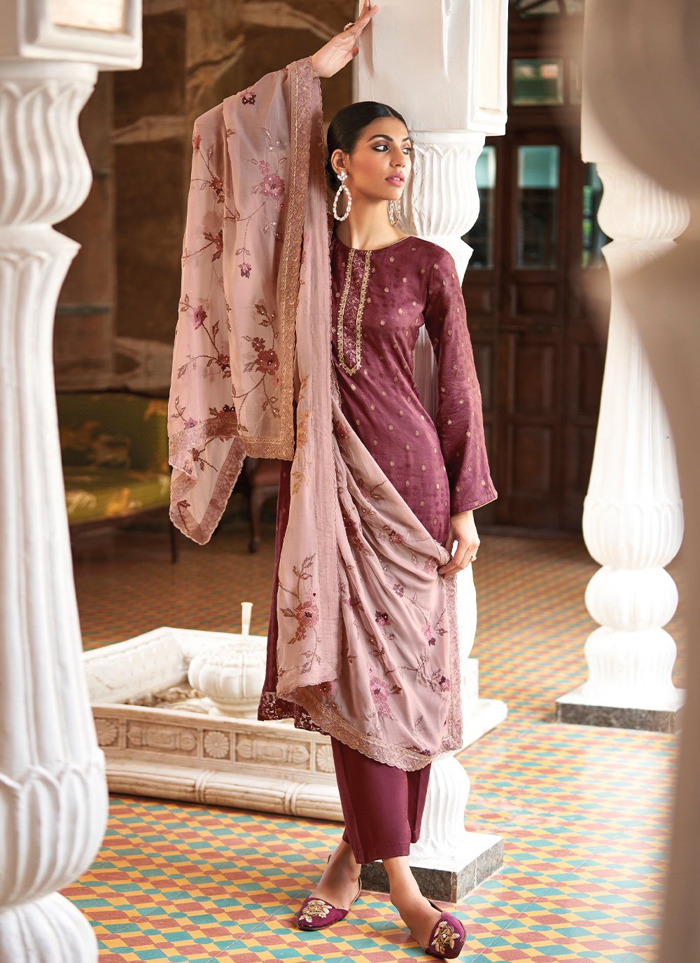 Salwar Suit Jacquard Purple Embroidered Salwar Kameez