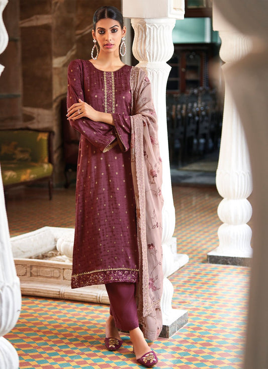 Salwar Suit Jacquard Purple Embroidered Salwar Kameez