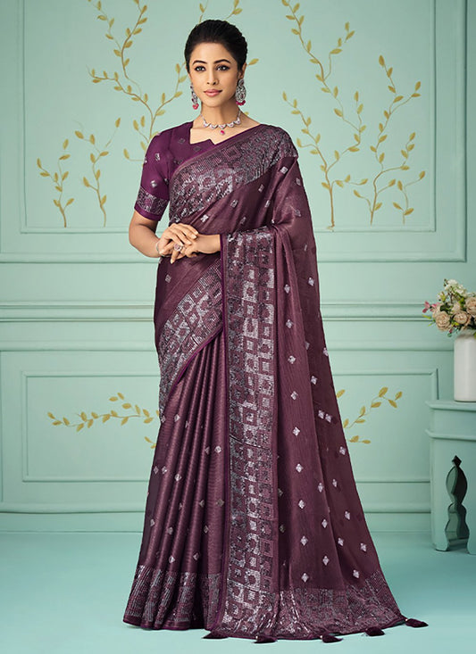 Trendy Saree Silk Purple Embroidered Saree