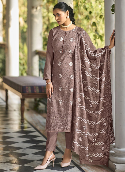 Straight Salwar Suit Cotton Purple Embroidered Salwar Kameez