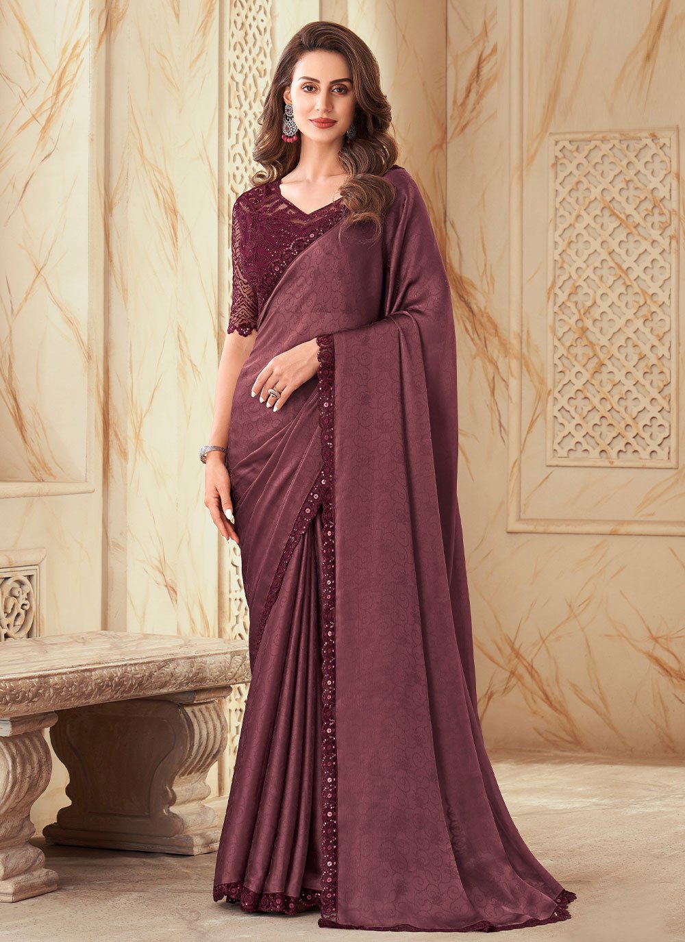 Classic Silk Purple Embroidered Saree