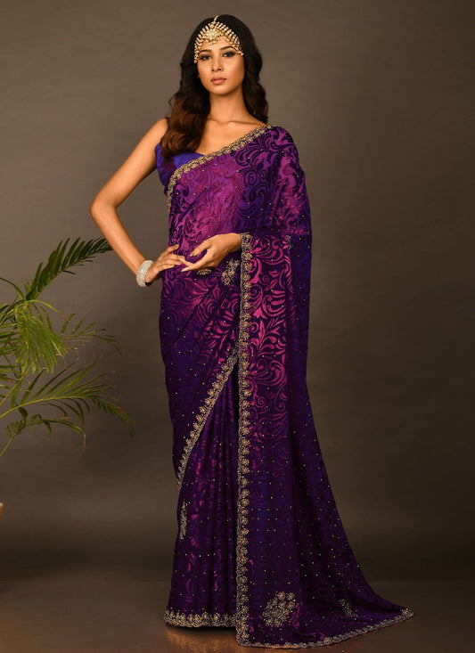 Traditional Saree Brasso Purple Embroidered Saree