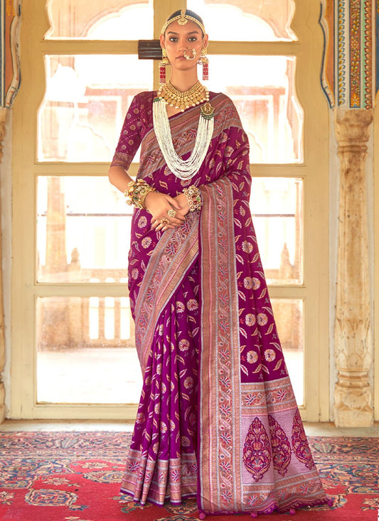 Classic Silk Purple Foil Print Saree