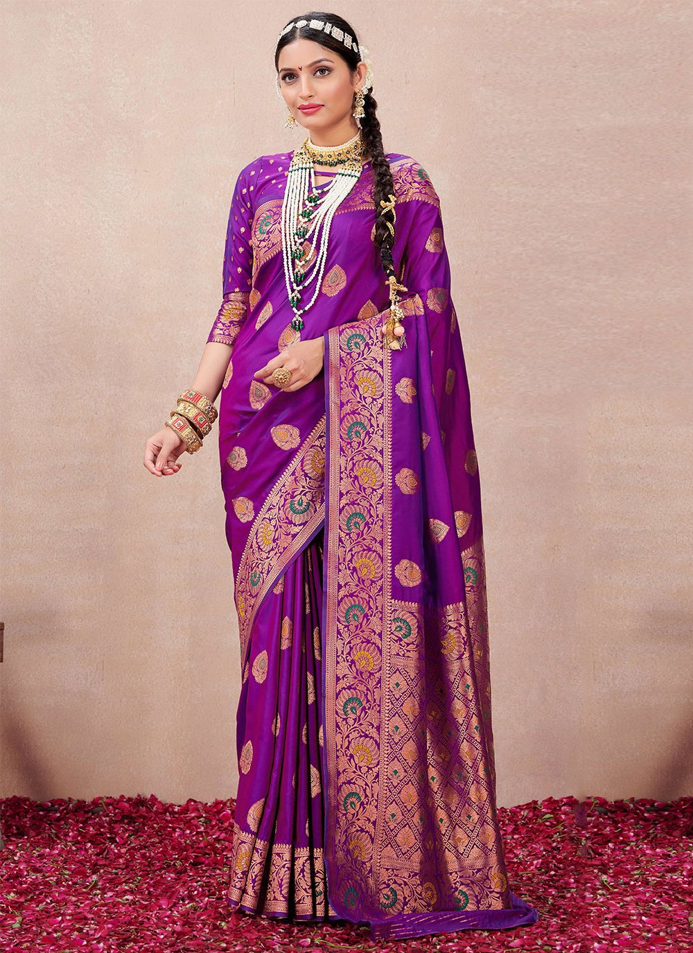 Contemporary Silk Purple Woven Saree