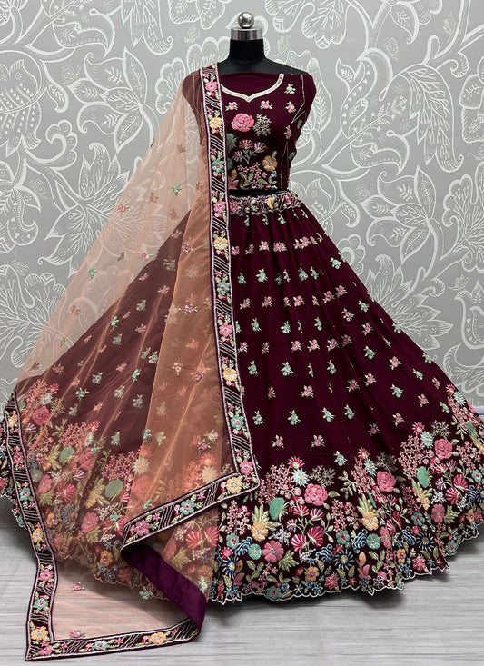 Lehenga Choli Georgette Purple Embroidered Lehenga Choli