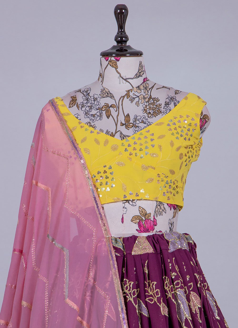 Lehenga Choli Georgette Purple Embroidered Lehenga Choli