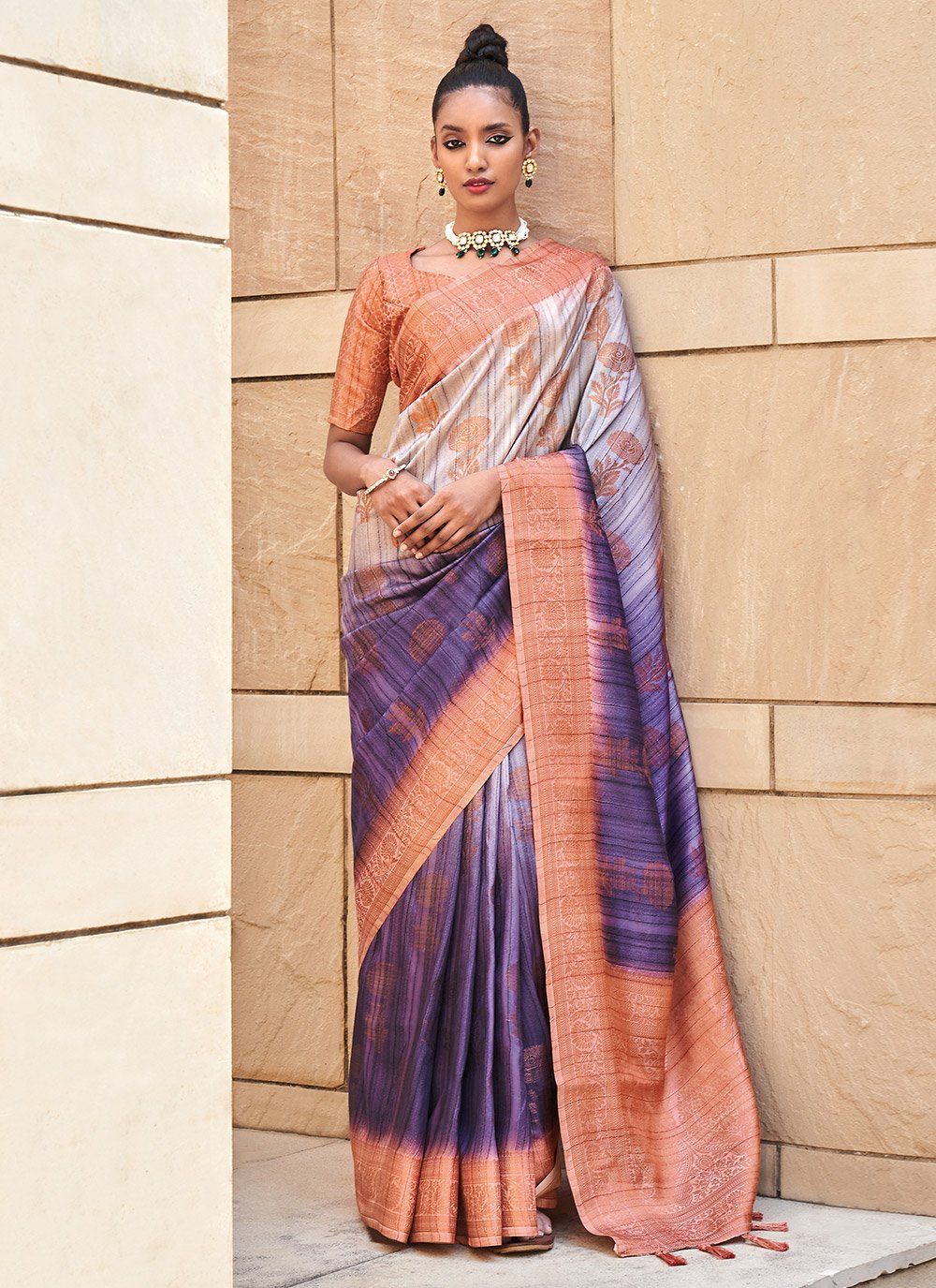 Shaded Saree Silk Purple Digital Print Saree