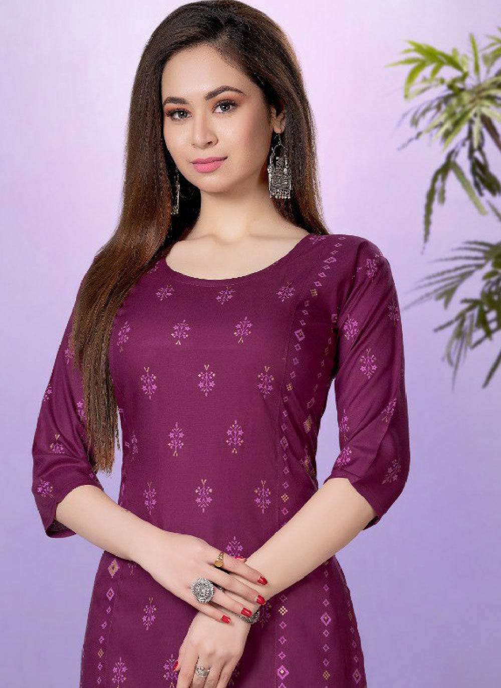 Casual Kurti Rayon Purple Fancy Work Kurtis