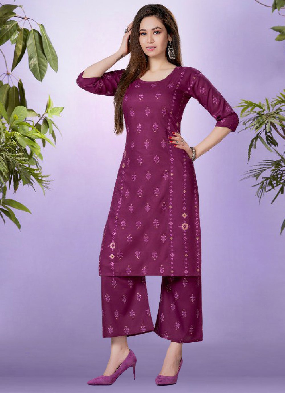 Casual Kurti Rayon Purple Fancy Work Kurtis