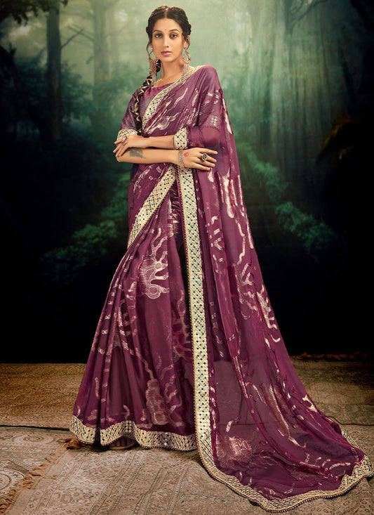 Classic Jacquard Rangoli Purple Fancy Work Saree