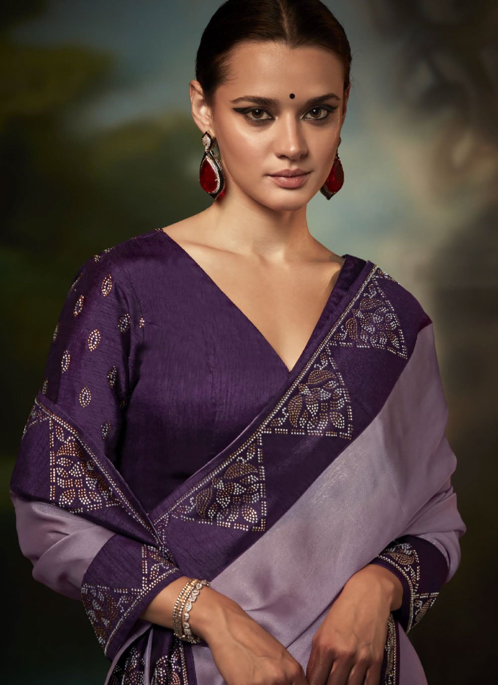 Trendy Saree Fancy Fabric Purple Fancy Work Saree