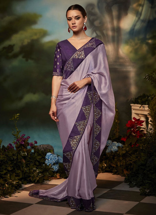 Trendy Saree Fancy Fabric Purple Fancy Work Saree