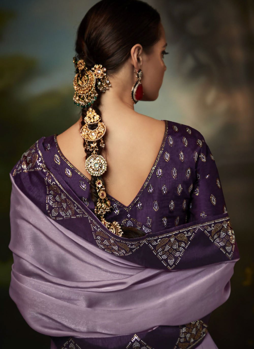 Trendy Saree Fancy Fabric Purple Fancy Work Saree